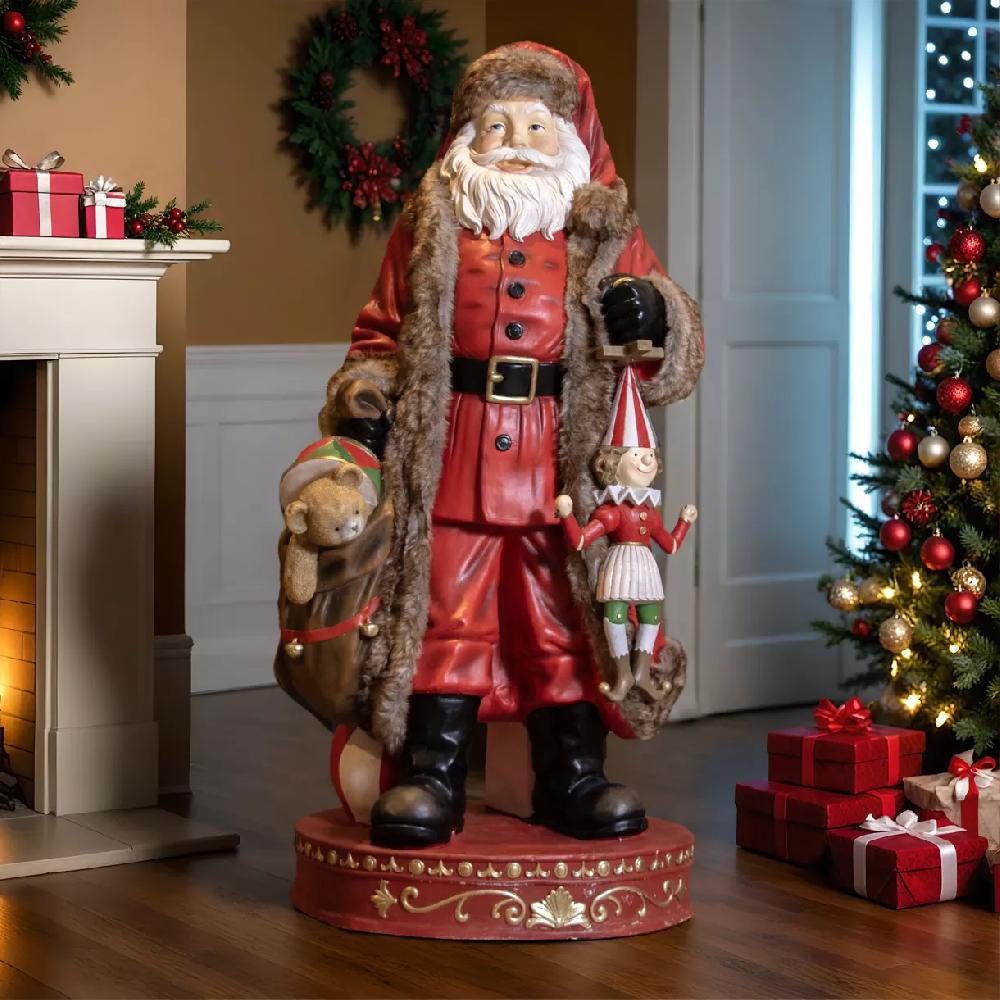 eminza Père Noël traditionnel Géant (H166 cm) Klaus et les cadeaux