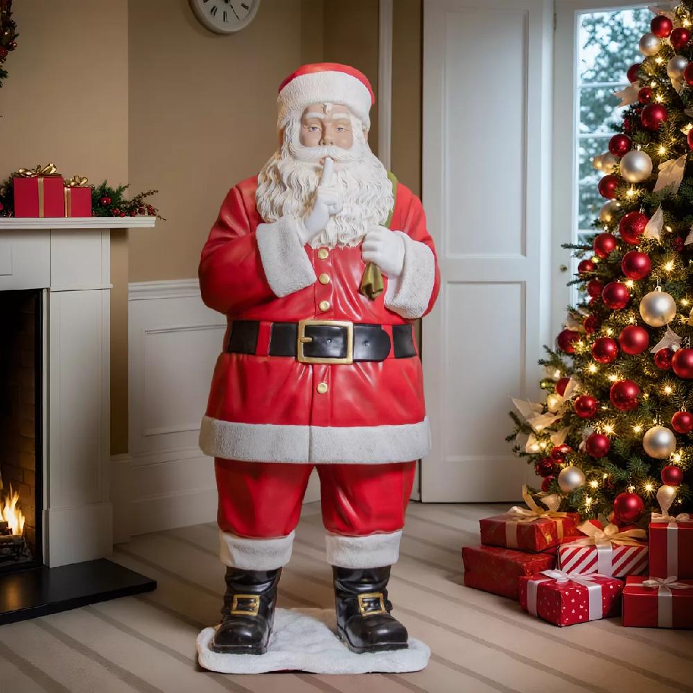 eminza Père Noël traditionnel Géant (H182 cm) Klaus silence j'arrive