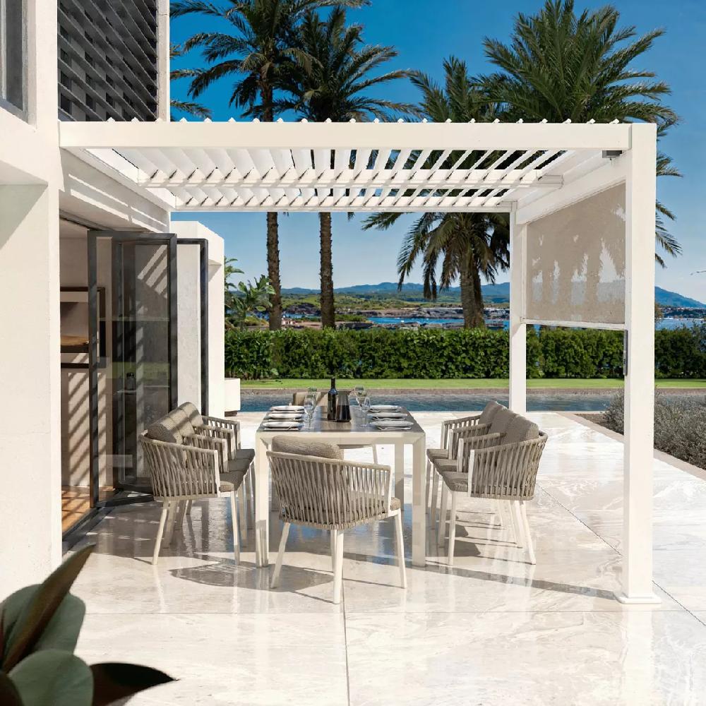 eminza Pergola bioclimatique Adossée motorisée aluminium et LED (3 x 4 m) Blanc