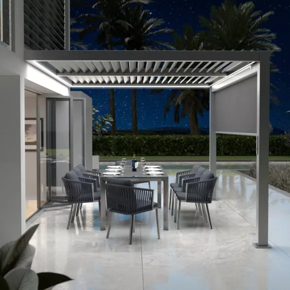 Eminza Pergola Bioclimatique Adossée Motorisée Aluminium Et LED (3 X 4 M) Gris Anthracite