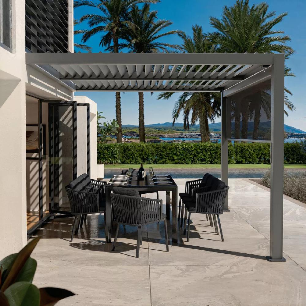 eminza Pergola bioclimatique Adossée motorisée aluminium et LED (3 x 4 m) Gris anthracite