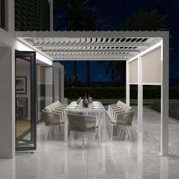 Eminza Pergola Bioclimatique Adossée Motorisée Aluminium Et LED (3 X 6 M) Blanc