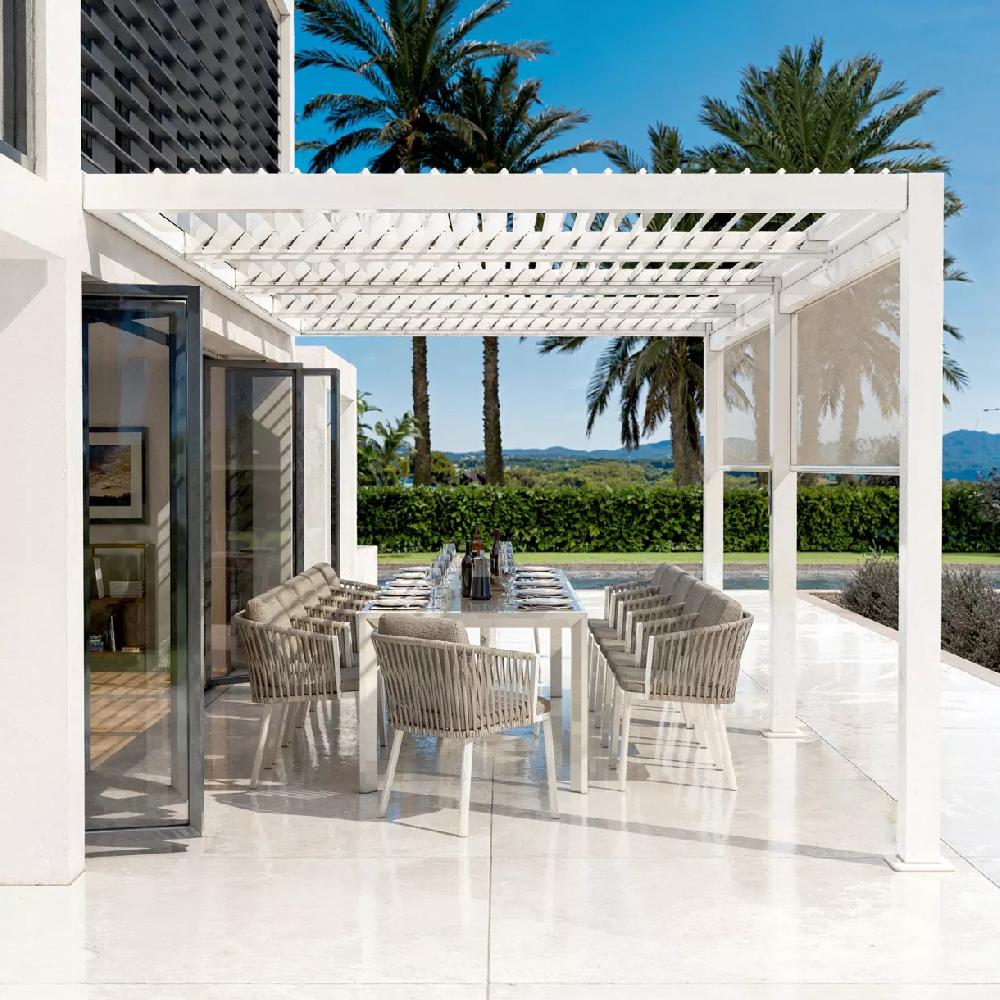 eminza Pergola bioclimatique Adossée motorisée aluminium et LED (3 x 6 m) Blanc