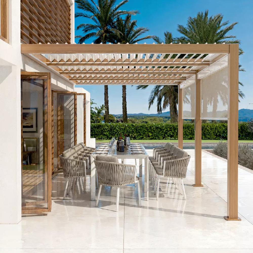 eminza Pergola bioclimatique Adossée motorisée aluminium et LED (3 x 6 m) Bois