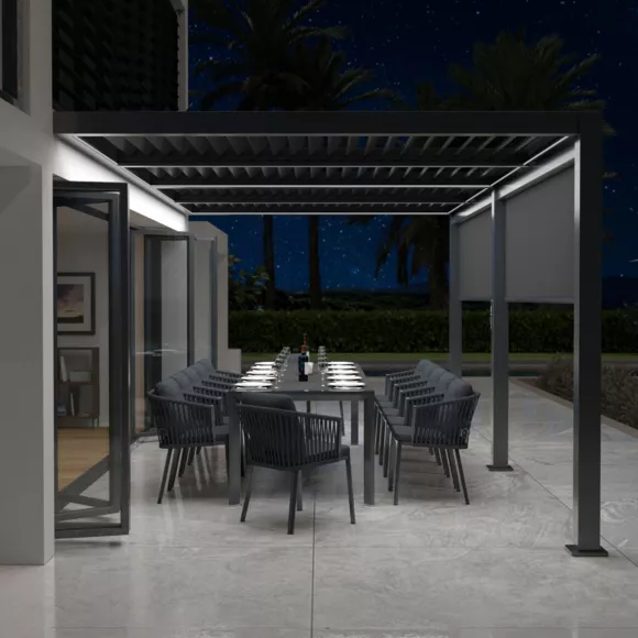 Eminza Pergola Bioclimatique Adossée Motorisée Aluminium Et LED (3 X 6 M) Gris Anthracite
