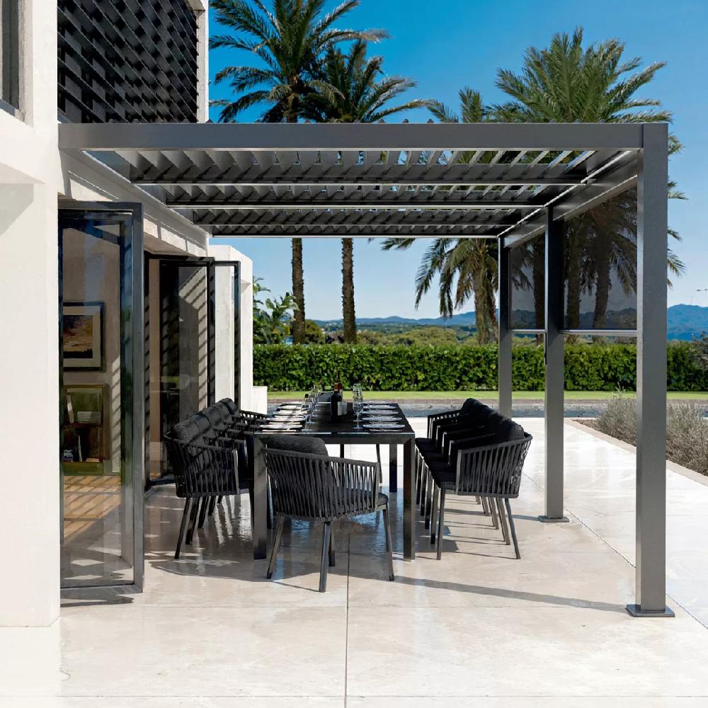 eminza Pergola bioclimatique Adossée motorisée aluminium et LED (3 x 6 m) Gris anthracite