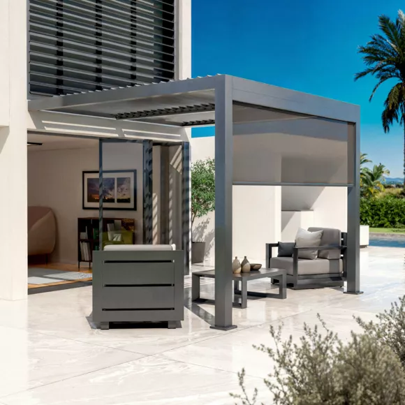 Eminza Pergola Bioclimatique Adossée Motorisée Aluminium Et LED(3 X 3 M) Gris Anthracite