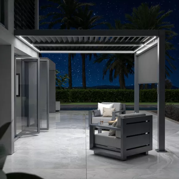 Eminza Pergola Bioclimatique Adossée Motorisée Aluminium Et LED(3 X 3 M) Gris Anthracite
