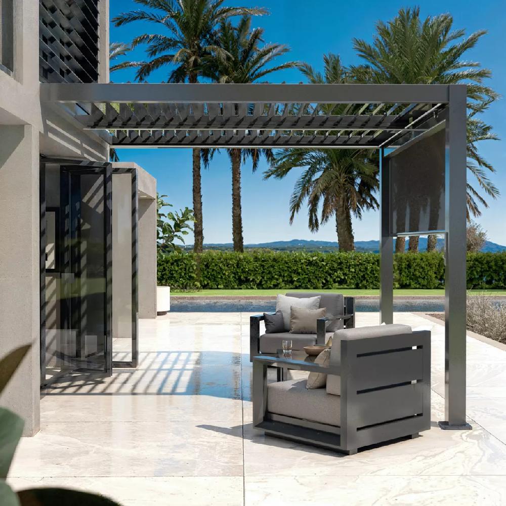 eminza Pergola bioclimatique Adossée motorisée aluminium et LED(3 x 3 m) Gris anthracite