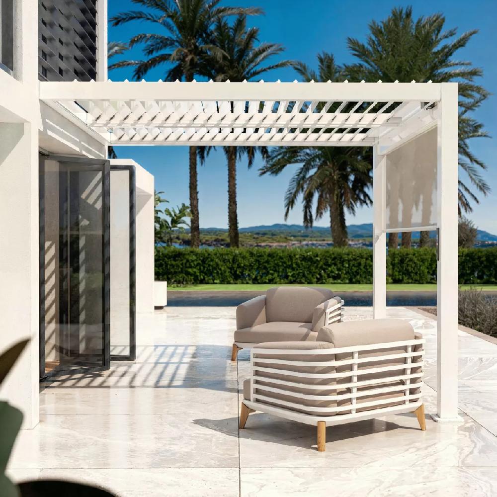 eminza Pergola bioclimatique Adossée motorisée aluminium et LED (3 x 3 m) Blanc