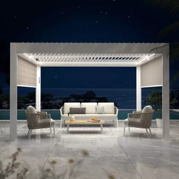 Eminza Pergola Bioclimatique Autoportée Motorisée Aluminium Et LED (3 X 4 M) Blanc