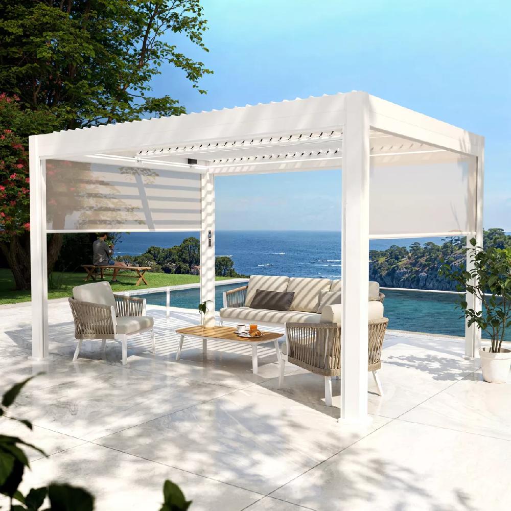eminza Pergola bioclimatique Autoportée motorisée aluminium et LED (3 x 4 m) Blanc