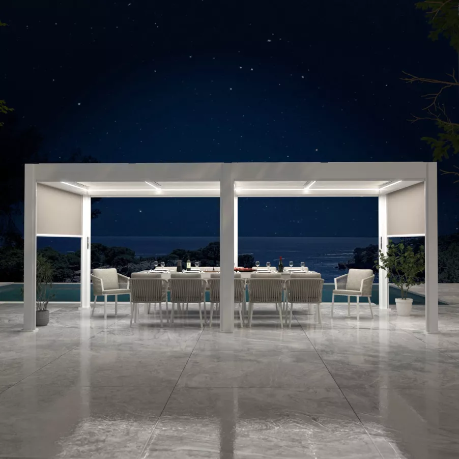 Eminza Pergola Bioclimatique Autoportée Motorisée Aluminium Et LED (3 X 6 M) Blanc