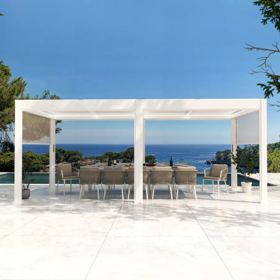 Eminza Pergola Bioclimatique Autoportée Motorisée Aluminium Et LED (3 X 6 M) Blanc