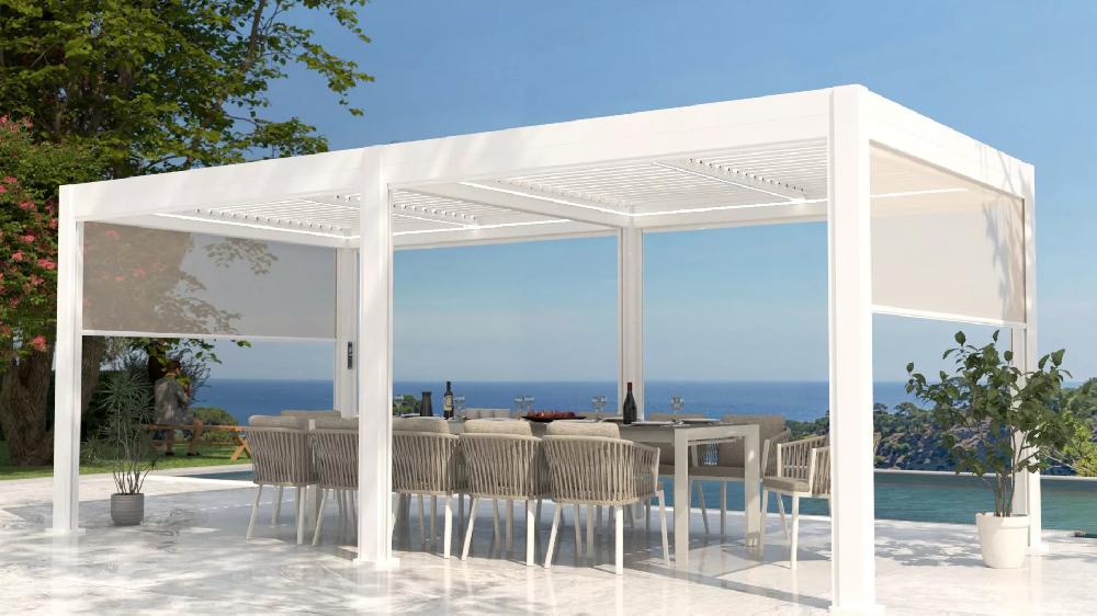 eminza Pergola bioclimatique Autoportée motorisée aluminium et LED (3 x 6 m) Blanc