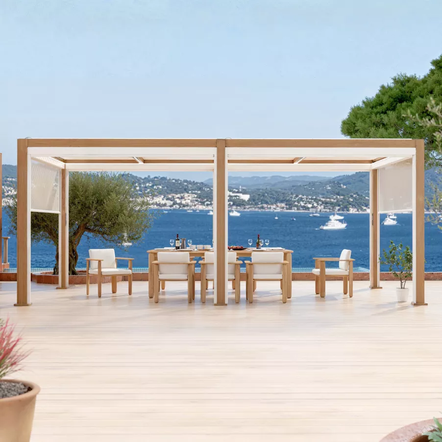 Eminza Pergola Bioclimatique Autoportée Motorisée Aluminium Et LED (3 X 6 M) Bois