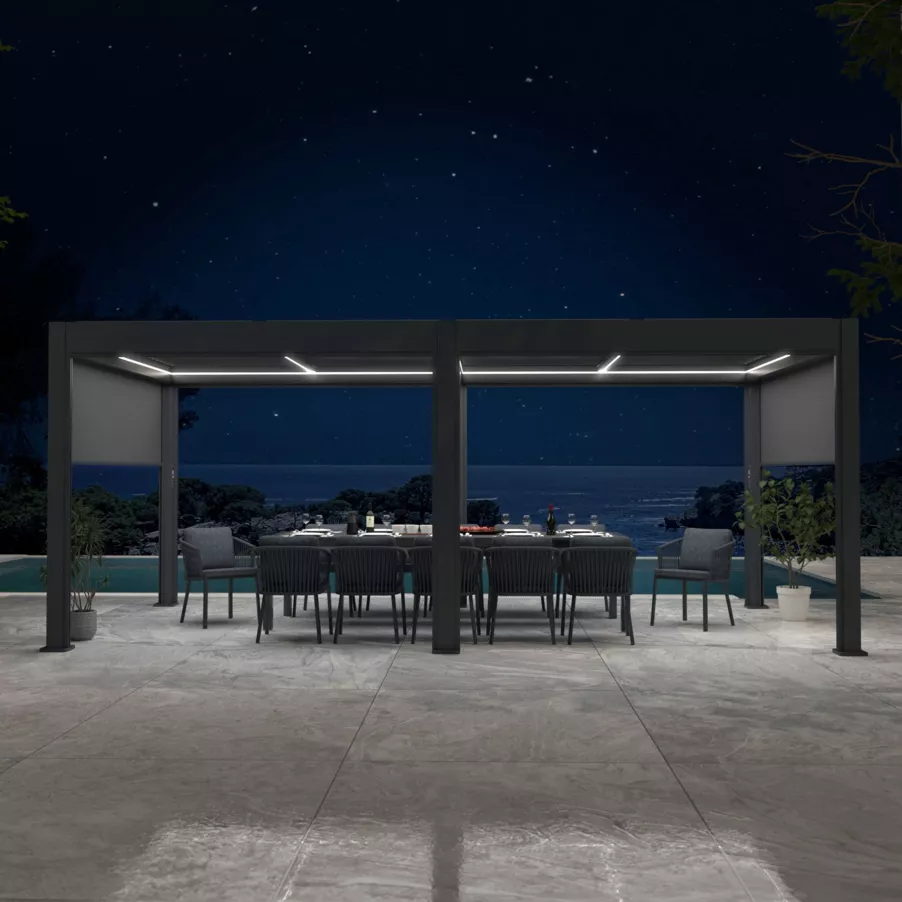 Eminza Pergola Bioclimatique Autoportée Motorisée Aluminium Et LED (3 X 6 M) Gris Anthracite