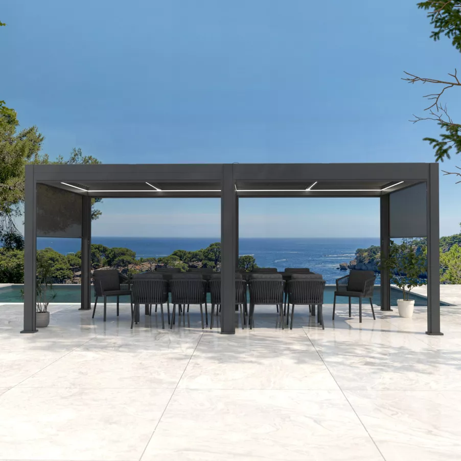 Eminza Pergola Bioclimatique Autoportée Motorisée Aluminium Et LED (3 X 6 M) Gris Anthracite