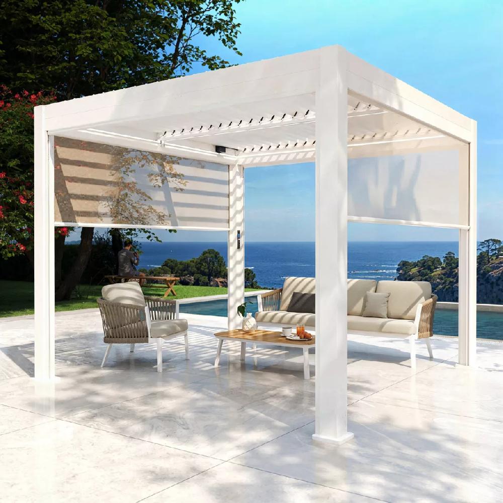 eminza Pergola bioclimatique Autoportée motorisée aluminium et LED (3 x 3 m) Blanc