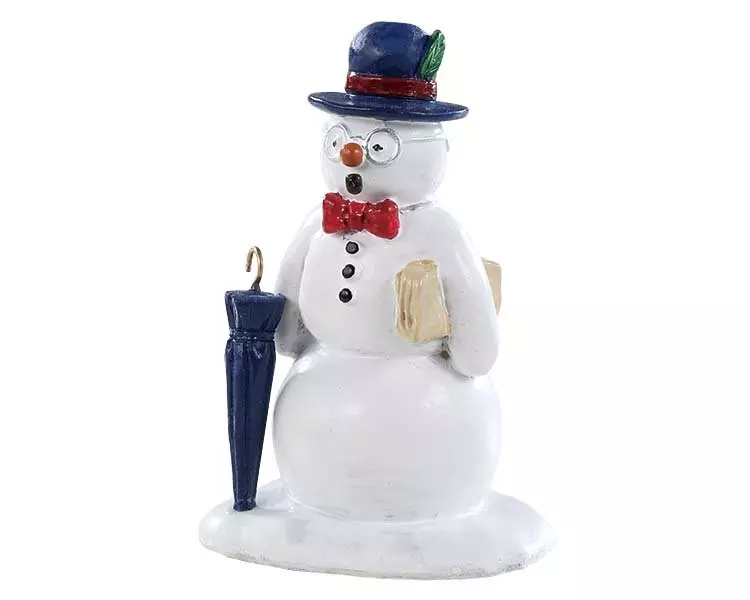 eminza Personnage Lemax Bonhomme de neige avec son chapeau et son parapluie