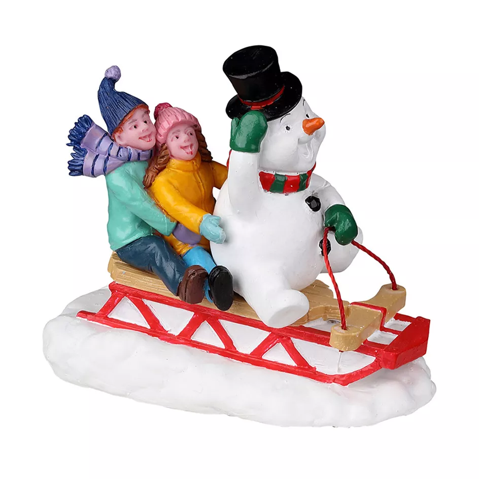 eminza Personnages Lemax Luge avec Frosty le bonhomme de neige