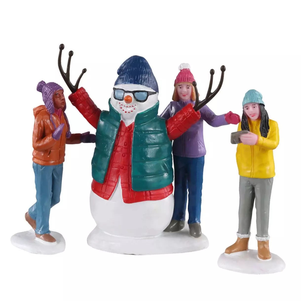 eminza Personnages Lemax Selfie avec Bonhomme de neige