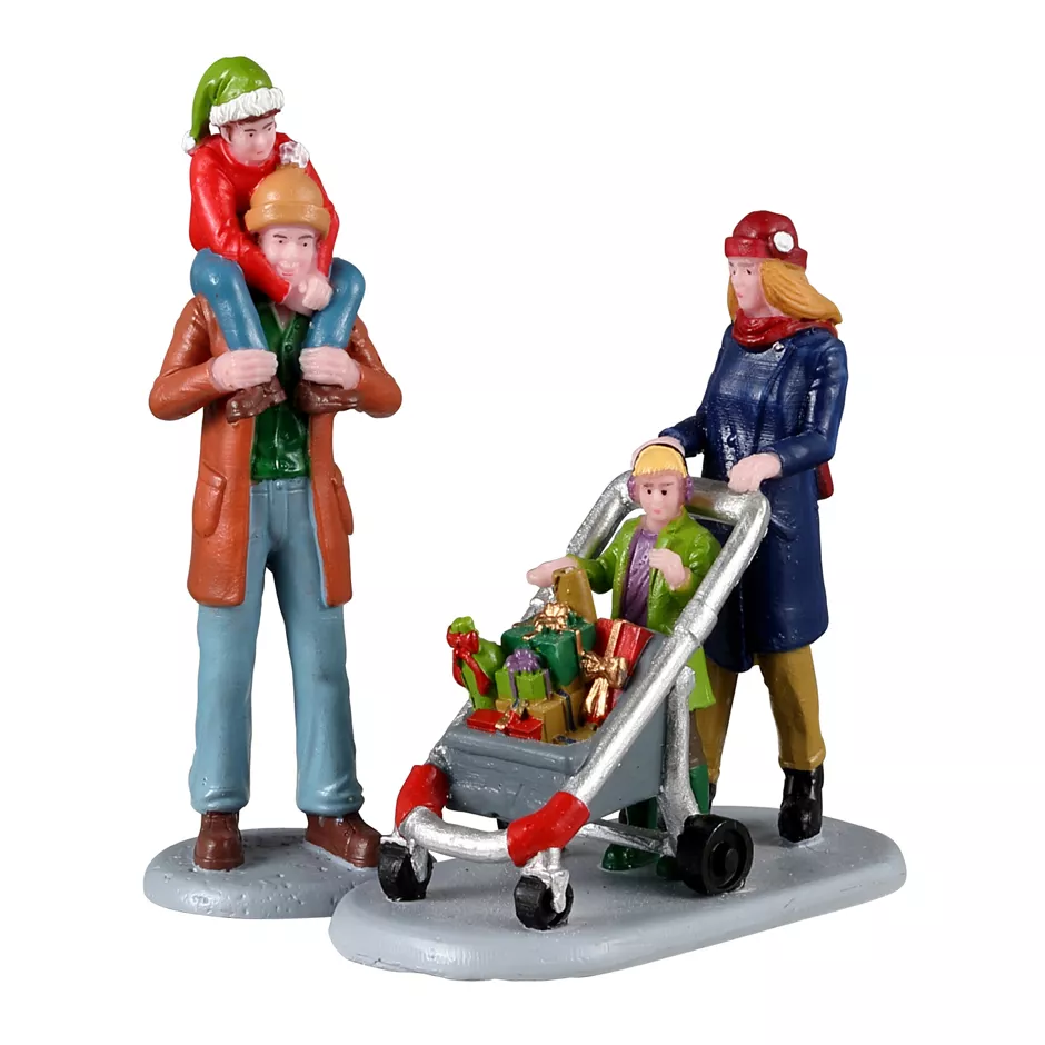 eminza Personnages Lemax Shopping en famille pour les fêtes de fin d'année