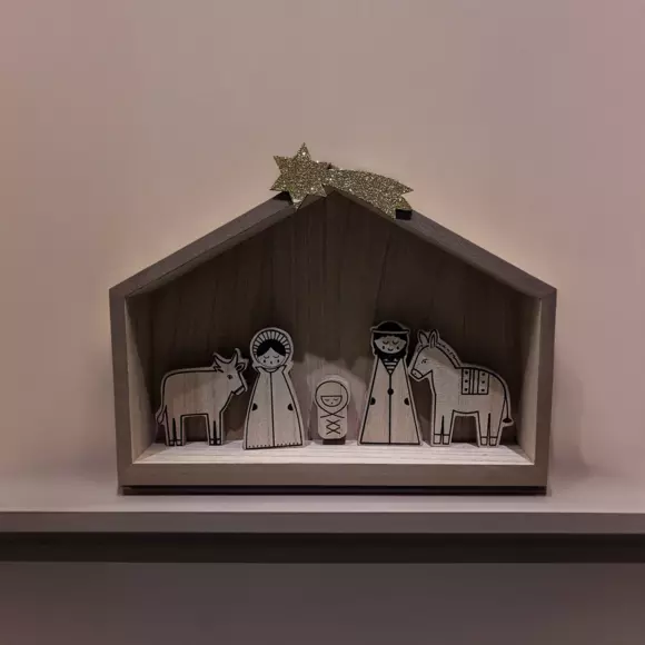 Eminza Petite Crèche De Noël En Bois (H27 Cm) Sainte-Marceline