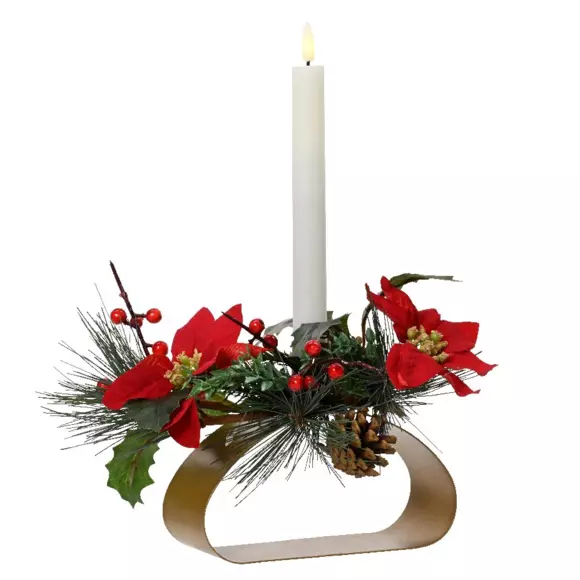 Eminza Photophore Avec Bougie LED (H12 Cm) Fleur De Noël Blanc Chaud