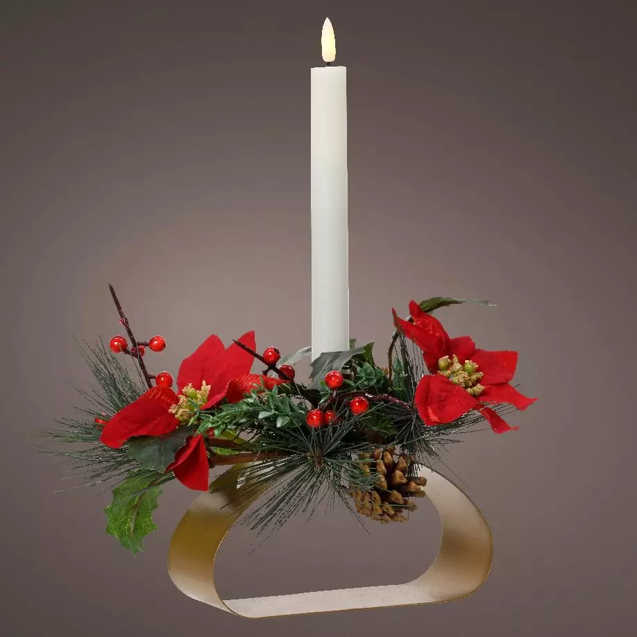 eminza Photophore avec bougie LED (H12 cm) Fleur de Noël Blanc chaud