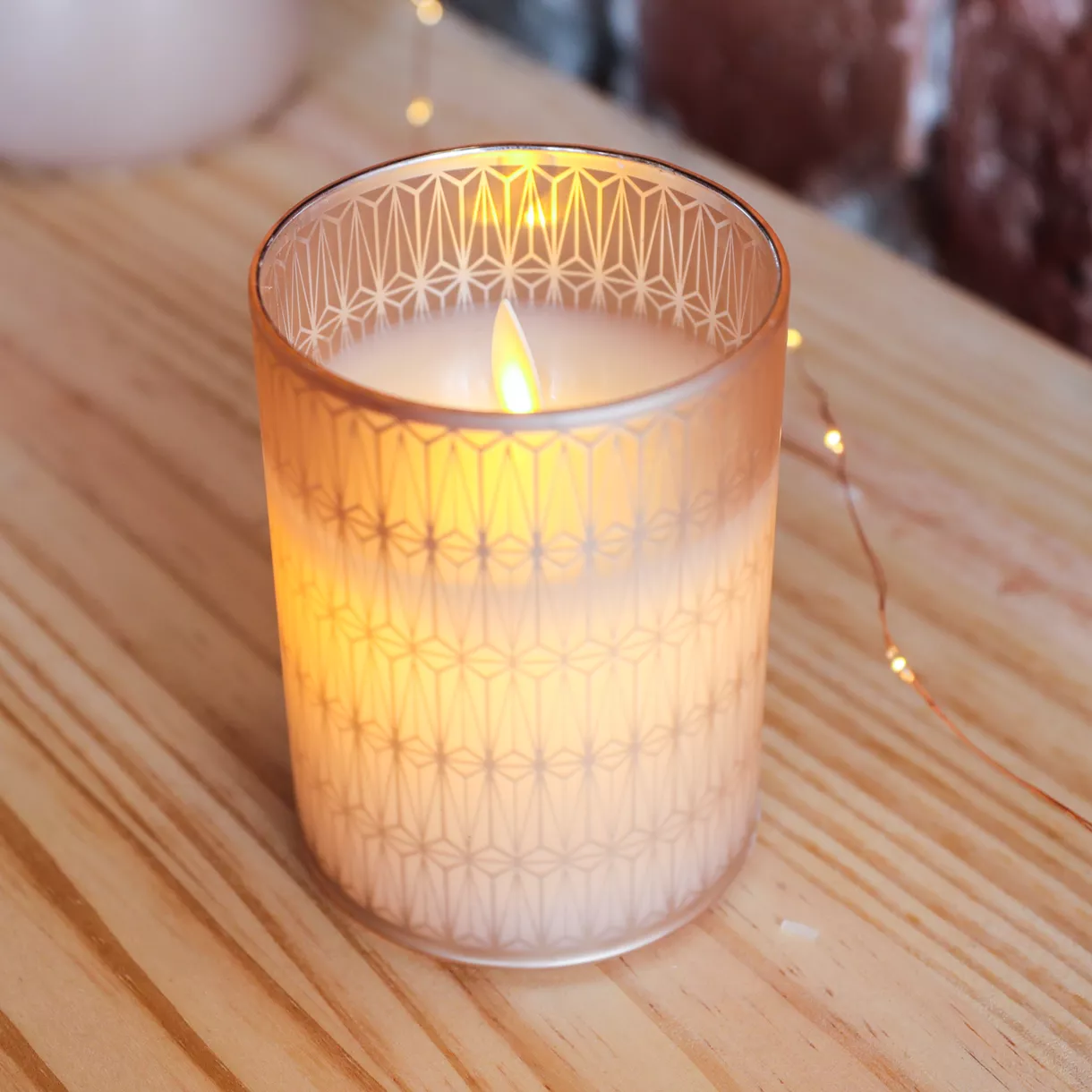 eminza Photophore en verre avec bougie (H10 cm) Strim Rose