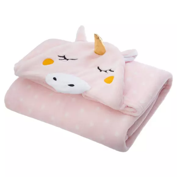 Eminza Plaid à Capuche Enfant (100 X 140 Cm) Licorne Rose