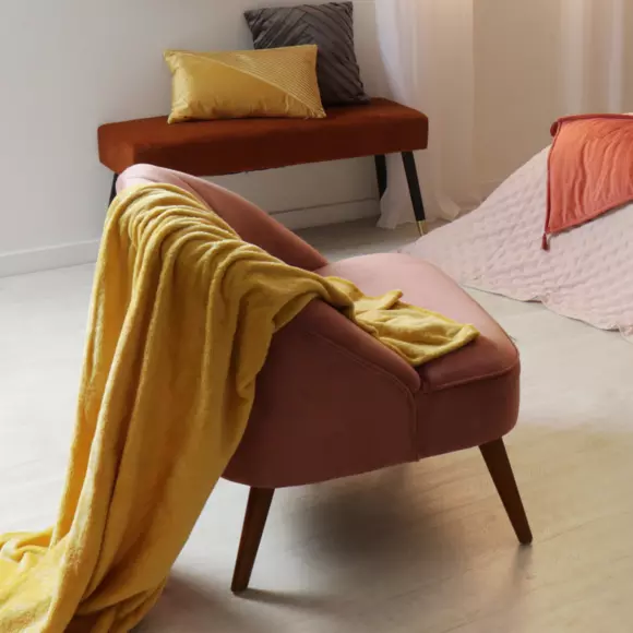 Eminza Plaid Doux (180 Cm) Tendresse Flanel Jaune Ocre