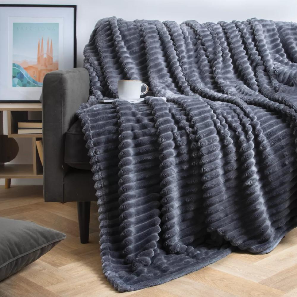 eminza Plaid doux (180 x 220 cm) Dune Gris anthracite