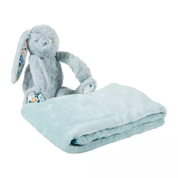 Eminza Plaid Doux Enfant (90 X 75 Cm) Et Peluche Lapino Bleu