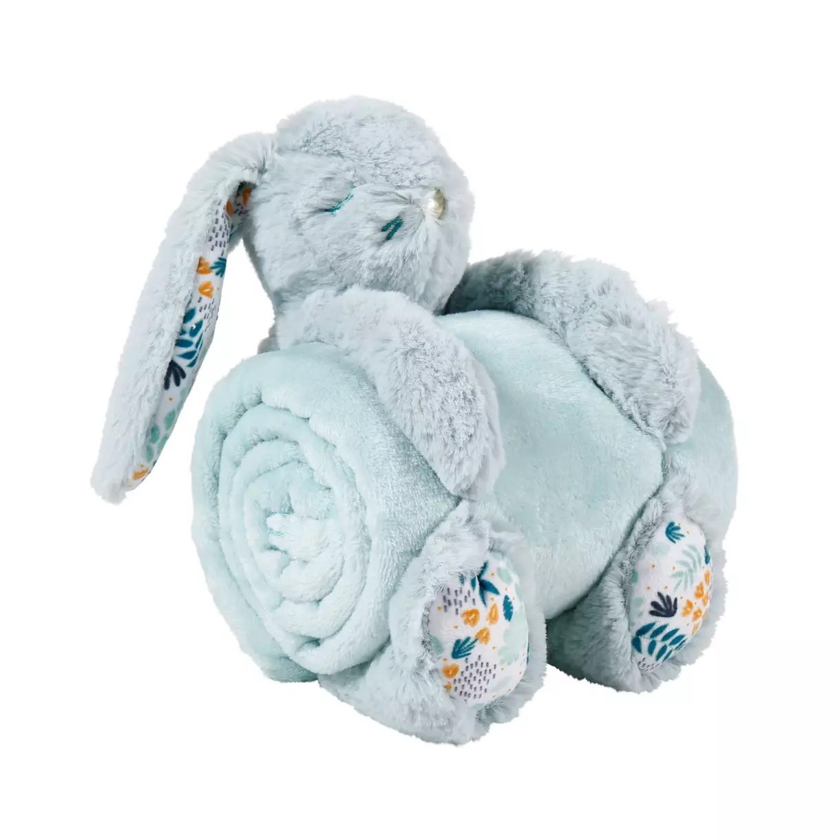 eminza Plaid doux enfant (90 x 75 cm) et peluche Lapino Bleu