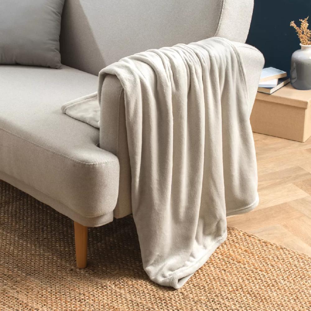 eminza Plaid doux flanelle (130 x 180 cm) Didou Beige grège
