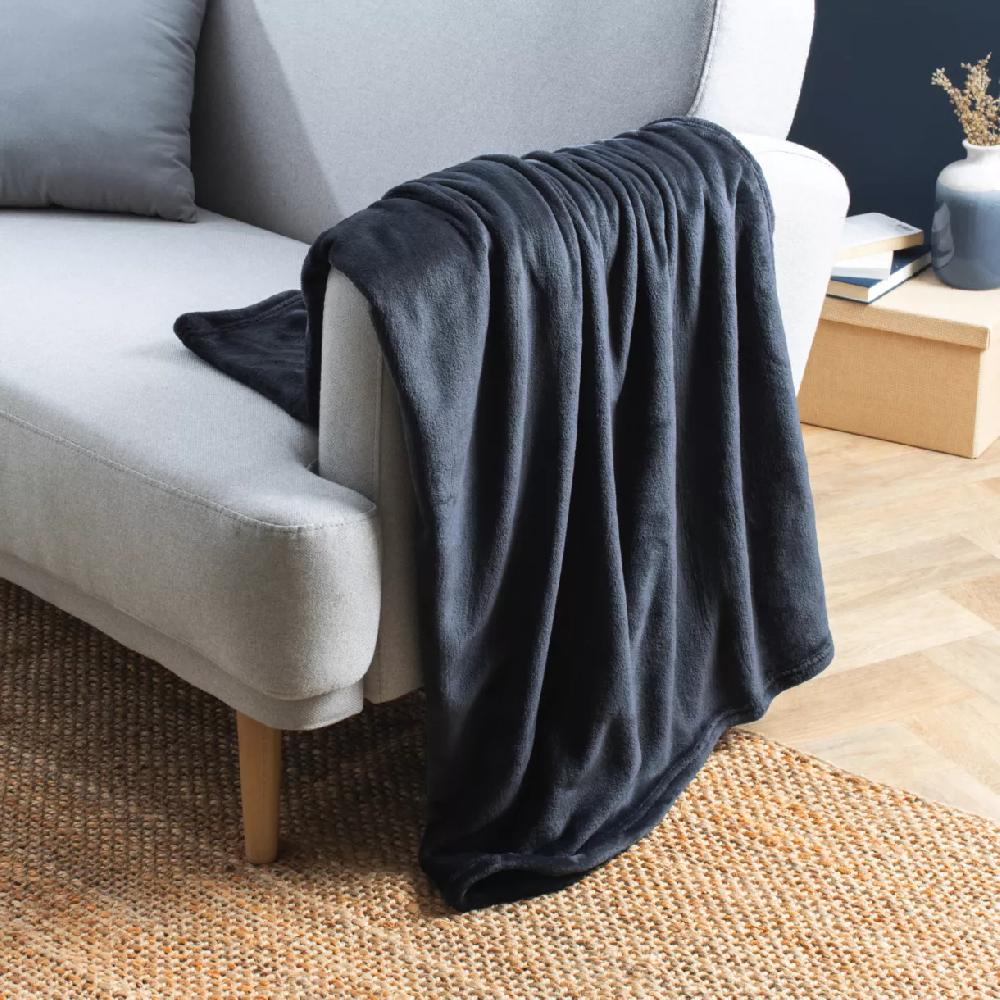 eminza Plaid doux flanelle (130 x 180 cm) Didou Gris anthracite