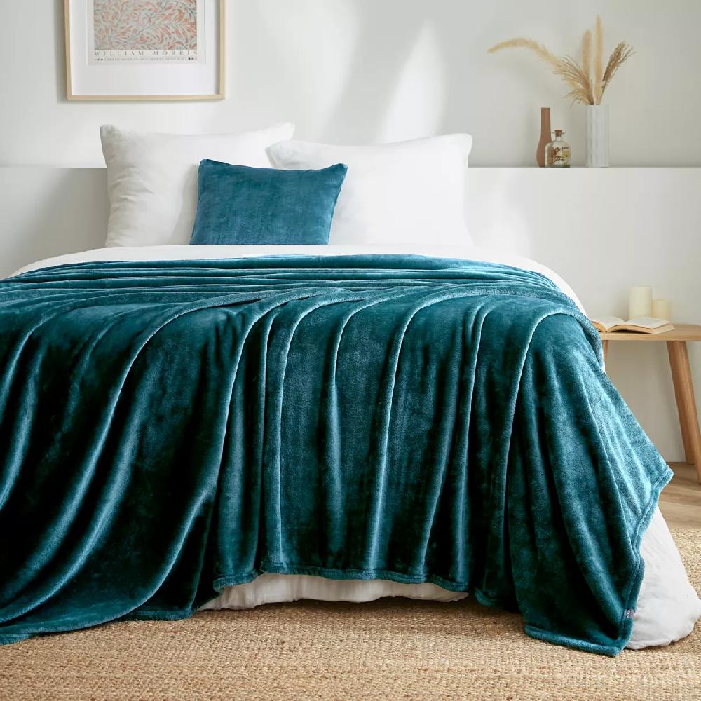 eminza Plaid doux flanelle (180 x 230 cm) Didou Bleu canard