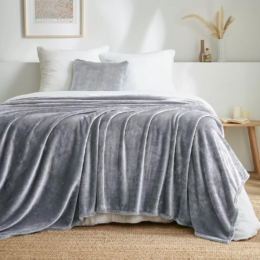 eminza Plaid doux flanelle (180 x 230 cm) Didou Gris clair