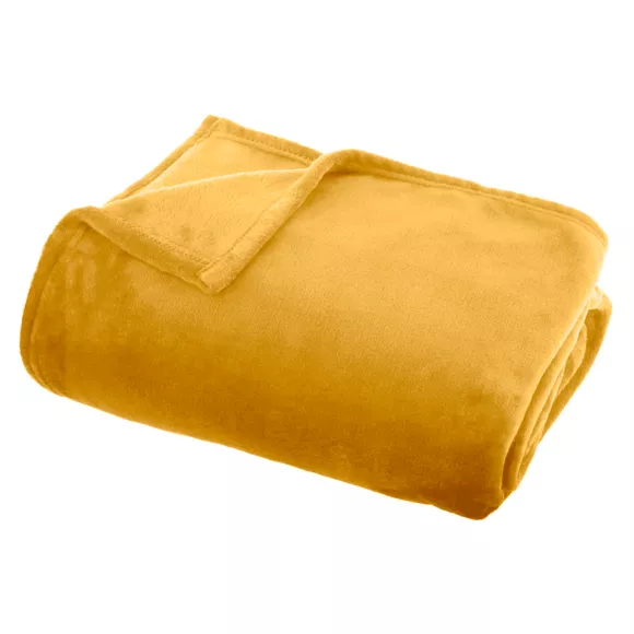 Eminza Plaid Doux Flanelle (220 X 240 Cm) Didou Jaune Moutarde
