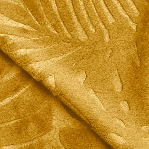 Eminza Plaid Doux Flanelle (220 X 240 Cm) Flore Jaune Moutarde