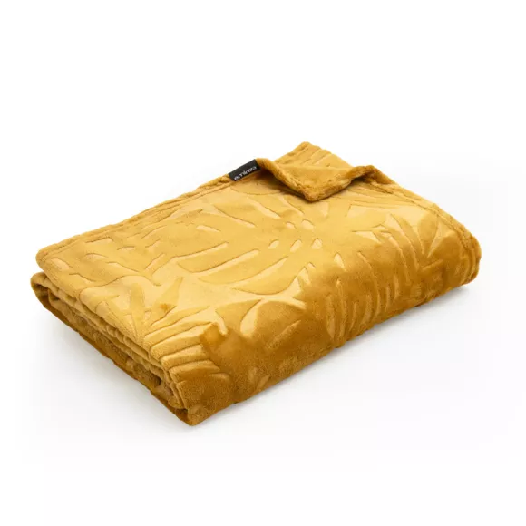 Eminza Plaid Doux Flanelle (220 X 240 Cm) Flore Jaune Moutarde