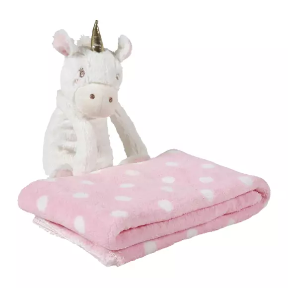 Eminza Plaid Enfant Doux (90 X 75 Cm) Et Peluche Licorne Rose