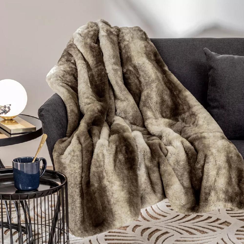 eminza Plaid fausse fourrure (120 x 160 cm) Grizzly Beige