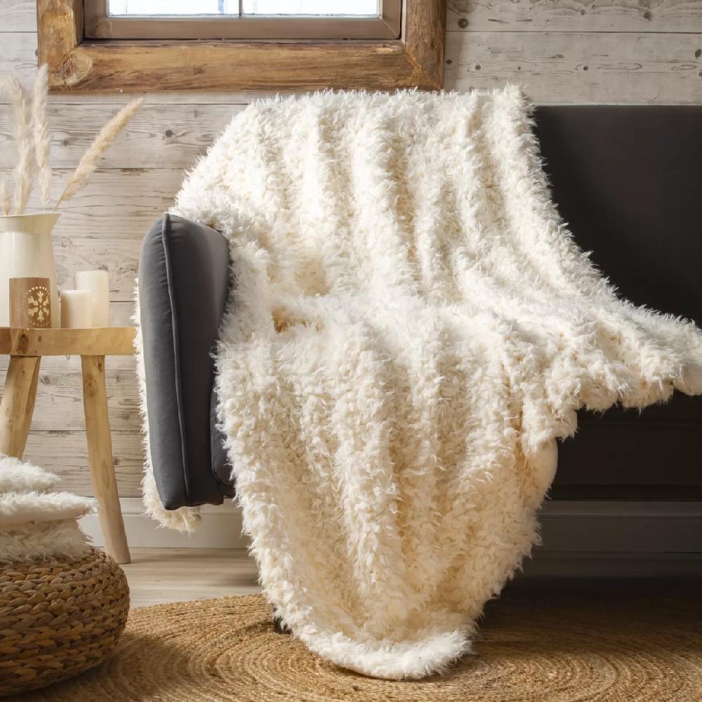 eminza Plaid fausse fourrure (130 x 160 cm) Caline Blanc cassé