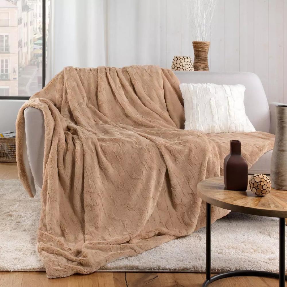 eminza Plaid fausse fourrure (180 x 220 cm) Foxy Taupe