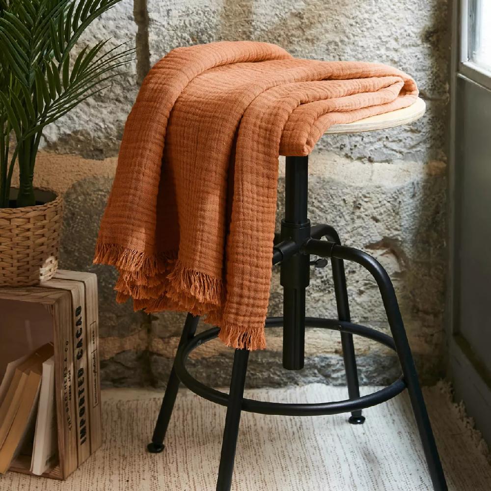 eminza Plaid gaze de coton (130 x 160 cm) Gaïa Abricot
