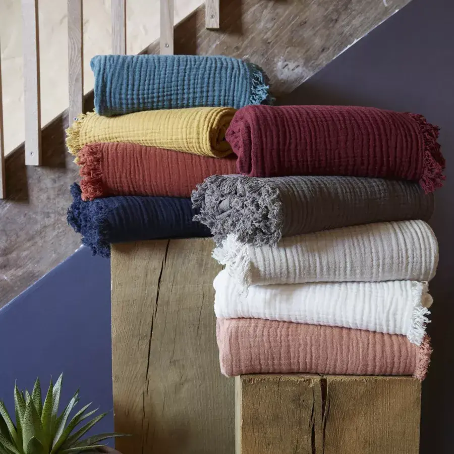 Eminza Plaid Gaze De Coton (130 X 160 Cm) Gaïa Beige Pampa