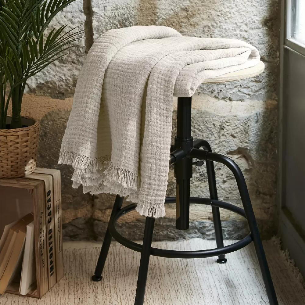 eminza Plaid gaze de coton (130 x 160 cm) Gaïa Beige pampa